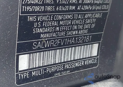 2017 Land Rover Range Rover Sport 3.0L V6 Supercharged Hse from USA, damaged, VIN SALWR2FV1HA132181